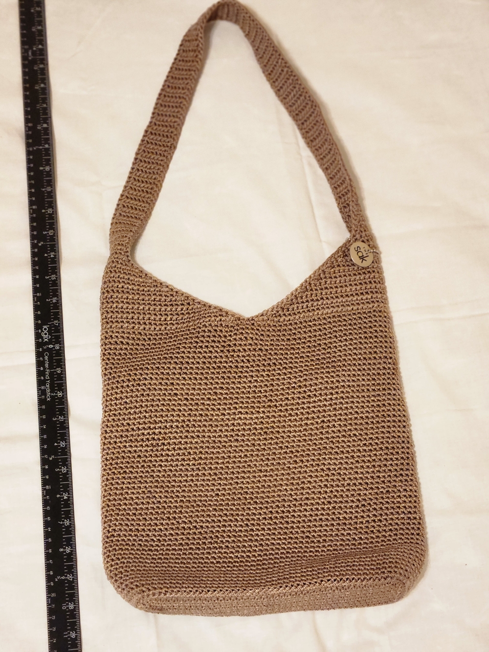 The SAK Handwoven Brown Crochet Shoulder Bag